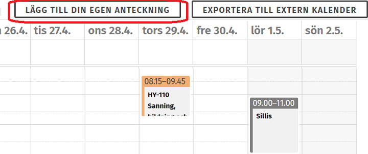 Skärmdump: studiekalender