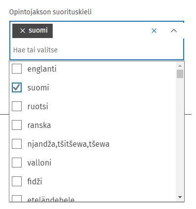 Kuvakaappaus Sisusta: opintojaksohaun rajaaminen Haku-sivulla