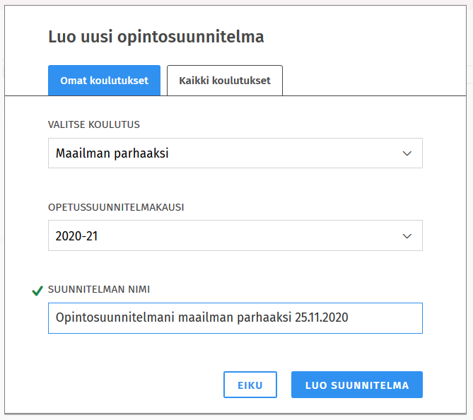 Kuvakaappaus Sisun käyttöliittymästä.