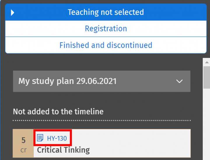 Screenshot: continue to selections