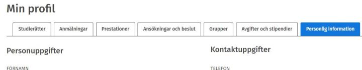 Skärmdump av fliken Personlig information.
