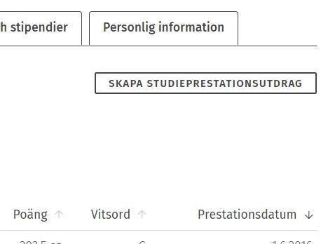 Skärmdump av Skapa studieprestationsutdrag-knappen i Sisu.