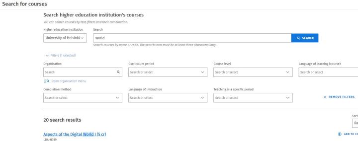 Screenshot: search in Sisu