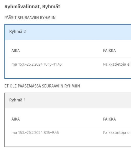 Kuvakaappaus ilmoittautumisen tiedoista Sisussa.