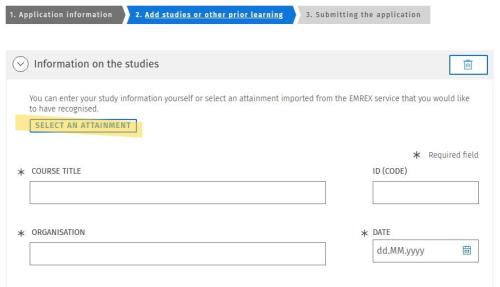 The image shows how to select records for a credit transfer application in Sisu.