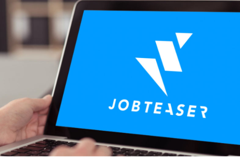 Kuva JobTeaserin logosta tietokoneen ruudulla.