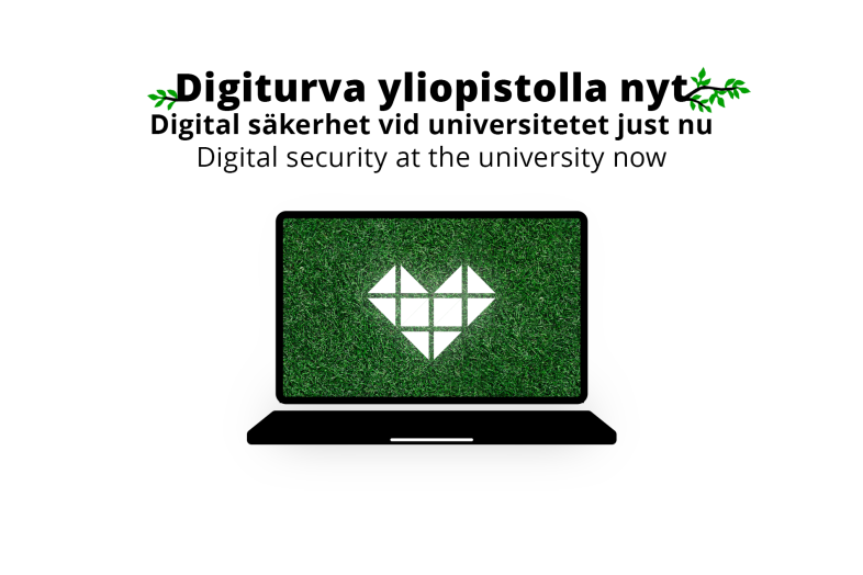 Digiturva nyt yliopistolla -digiturvakatsaus, läppäri jossa sydänkuvake