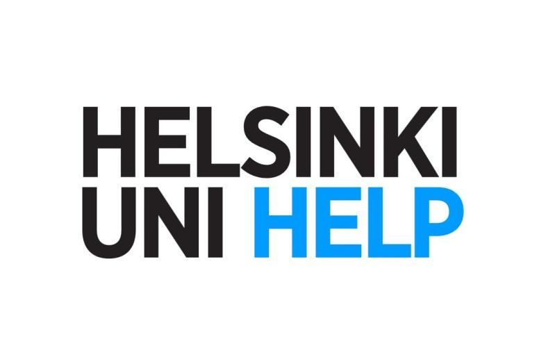 Valkoisella pohjalla teksti "HelsinkiUni Help".