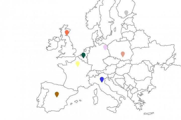 A map of Europe marking the spots of the different Una Europa universities.