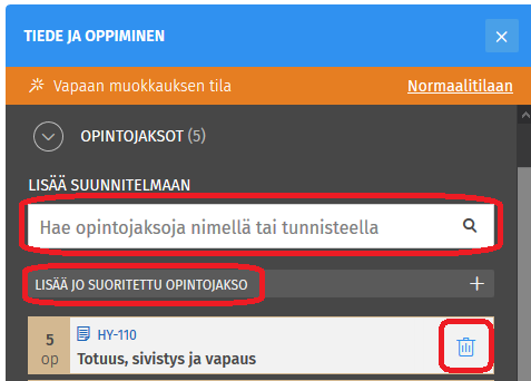 Kuvakaappaus Sisun käyttöliittymästä