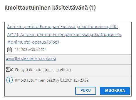 Kuvakaappaus Ilmoittautuminen-sivulta Sisussa.
