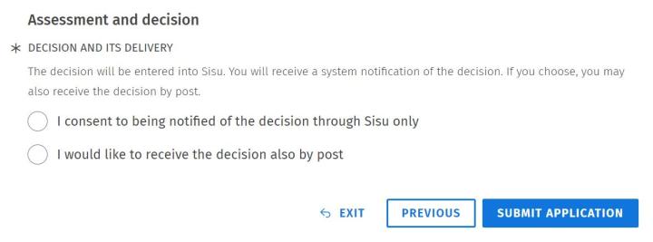 Screen capture of delivery options of an application decision in Sisu.