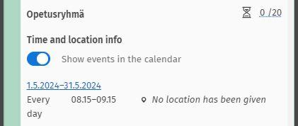 Screen capture of the Show events in the calendar option.