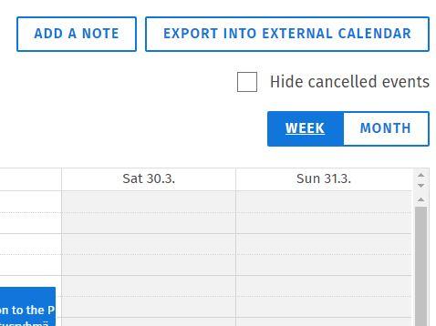 Screen capture of the buttons on the Study calendar page.