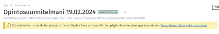 Skärmdump av notifikationen över avsnitt som kan uppdateras.