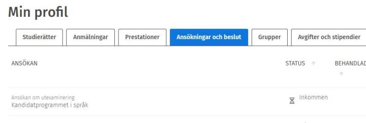Skärmdump av Min profil-sidan.