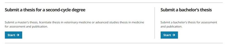 Screenshot of the Start button in the new E-thesis