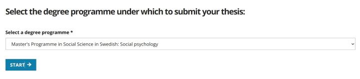 Screenshot of how to select the degree programme
