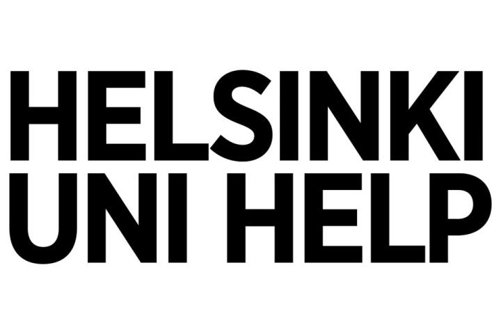 Valkoisella pohjalla musta teksti "HelsinkiUni Help".