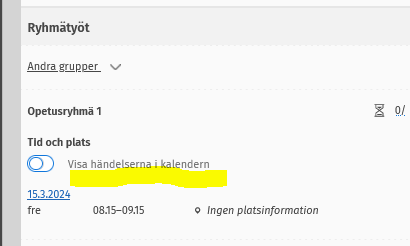 ta bort undervisningsgrupper från studiekalendern